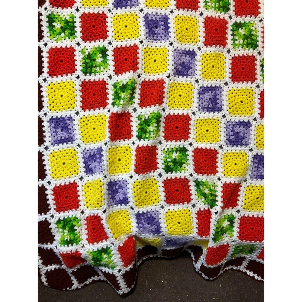 Handmade Crochet‎ Granny Square Blanket Unisex OS Multi Excellent Vintage Style